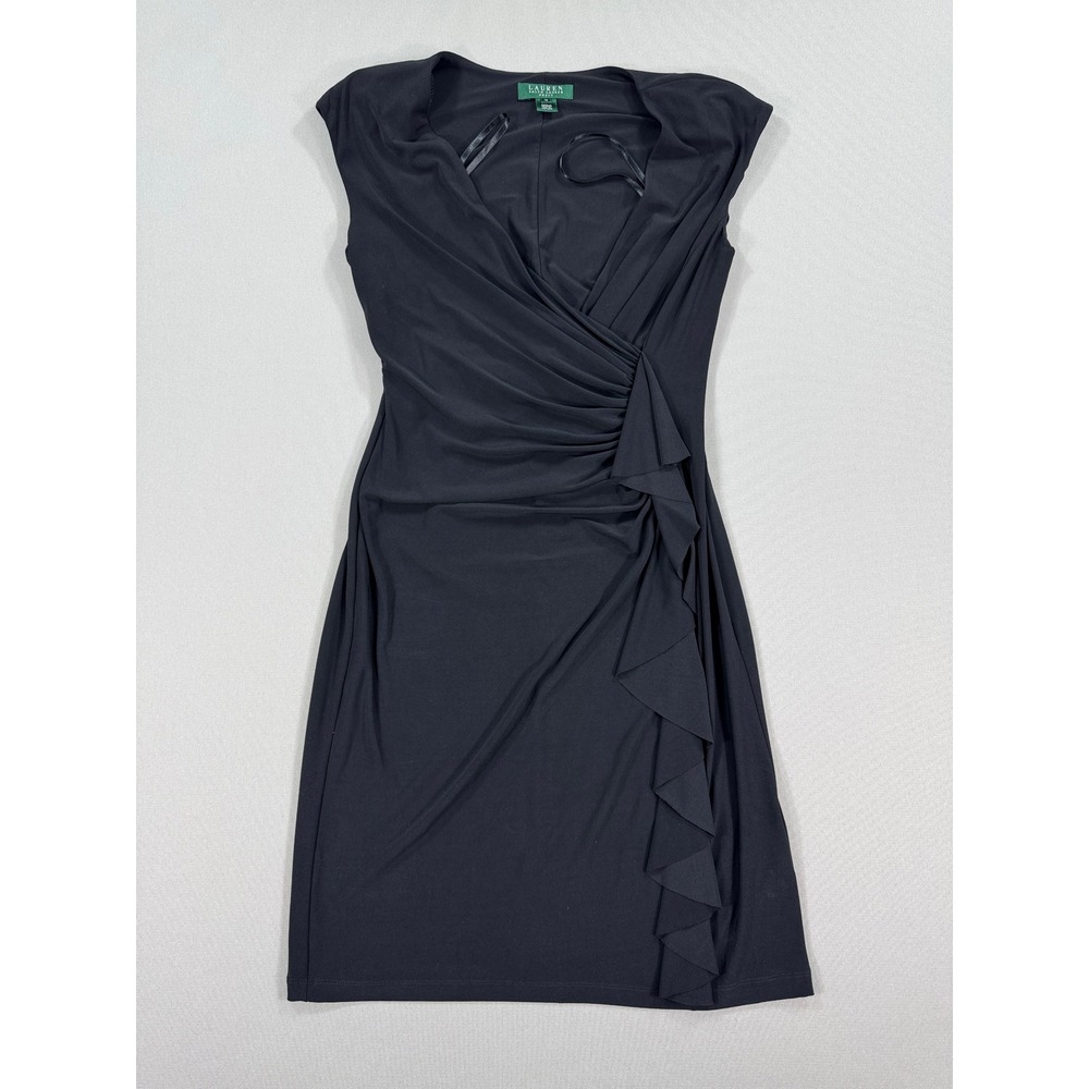 Lauren Ralph Lauren Black Faux-Wrap Ruffle Sheath Dress